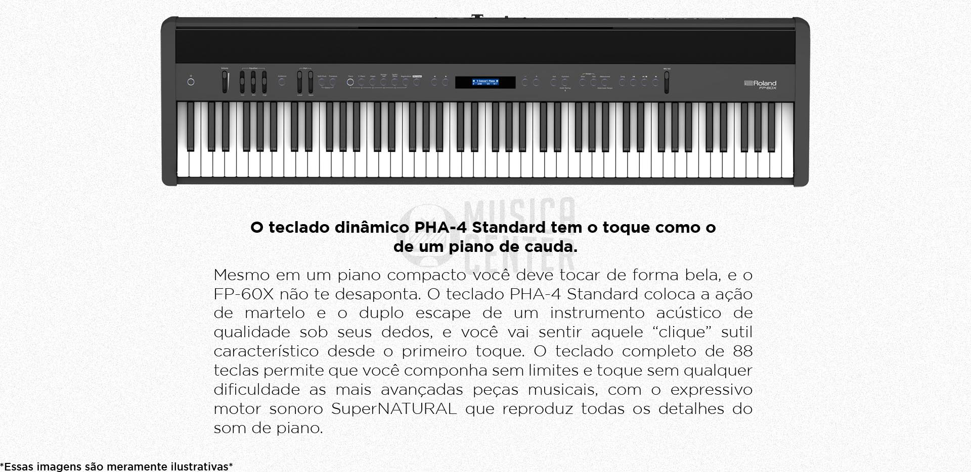 Piano Digital Roland FP-60X possui o teclado dinâmico PHA-4
