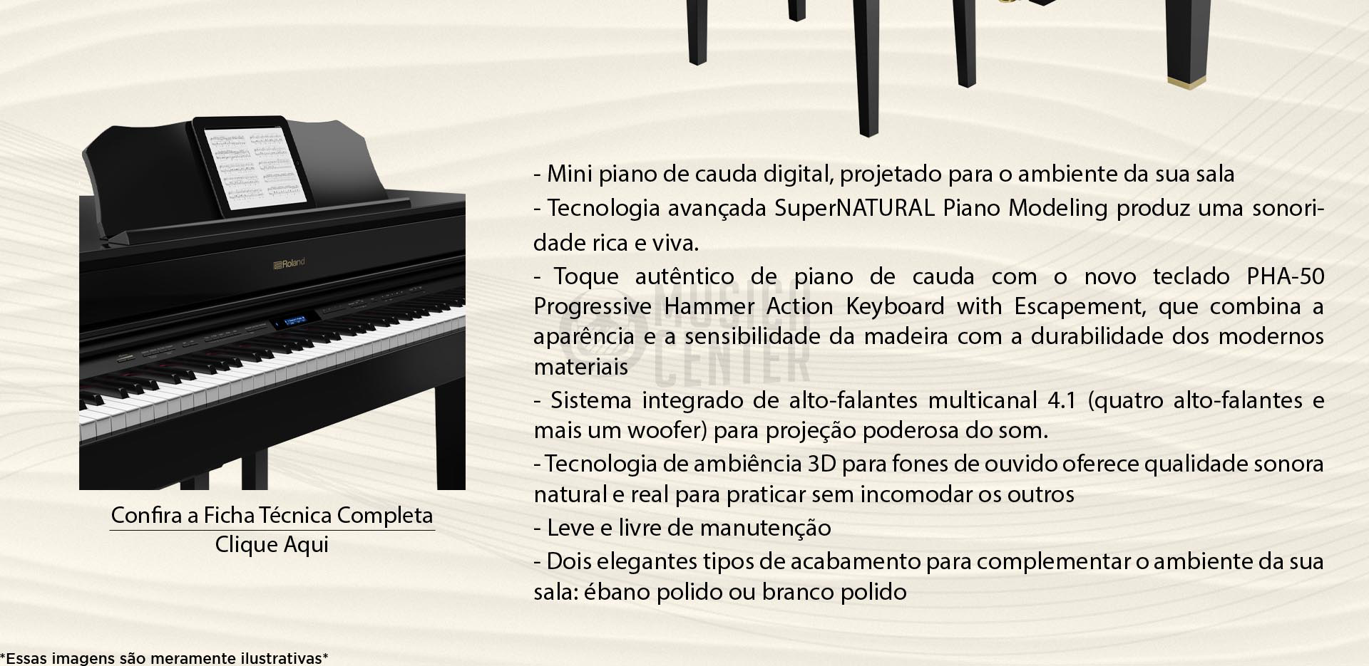 Características do Grand Piano Digital Roland GP-607