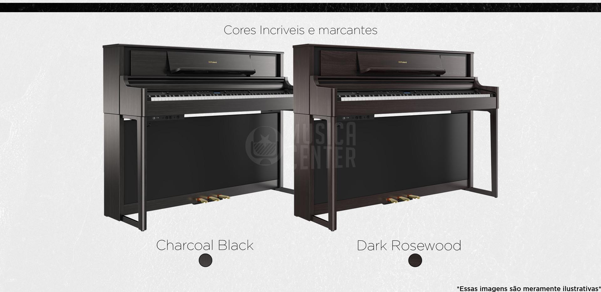 Piano Vertical Premium Roland LX706 disponível em Charcoal Black e Dark Rosewood