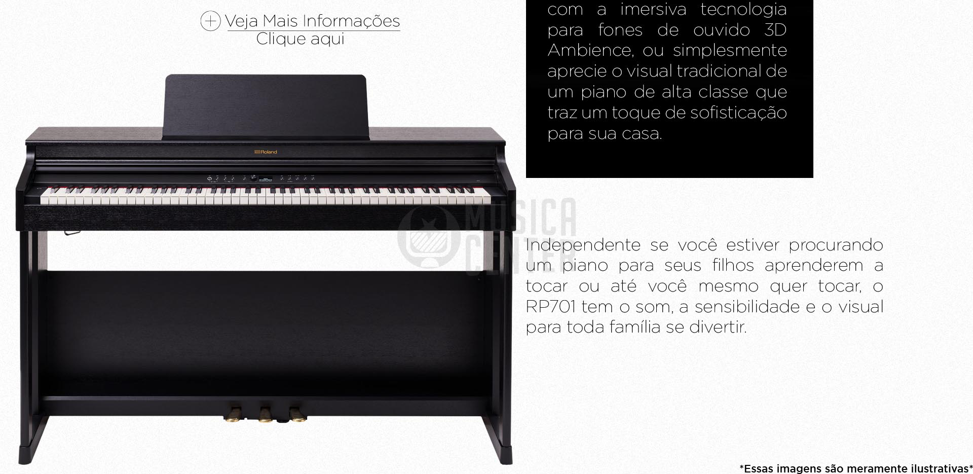 Descrições e ficha técnica do Piano Digital Roland RP701