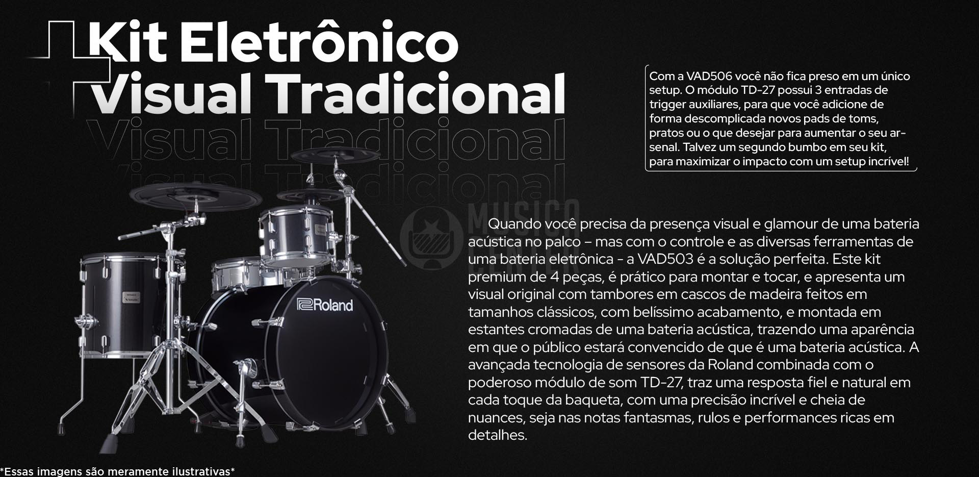 Bateria Eletronica Roland VAD 503, kit eletronico + visual acústico é pratico de montar e tocar.