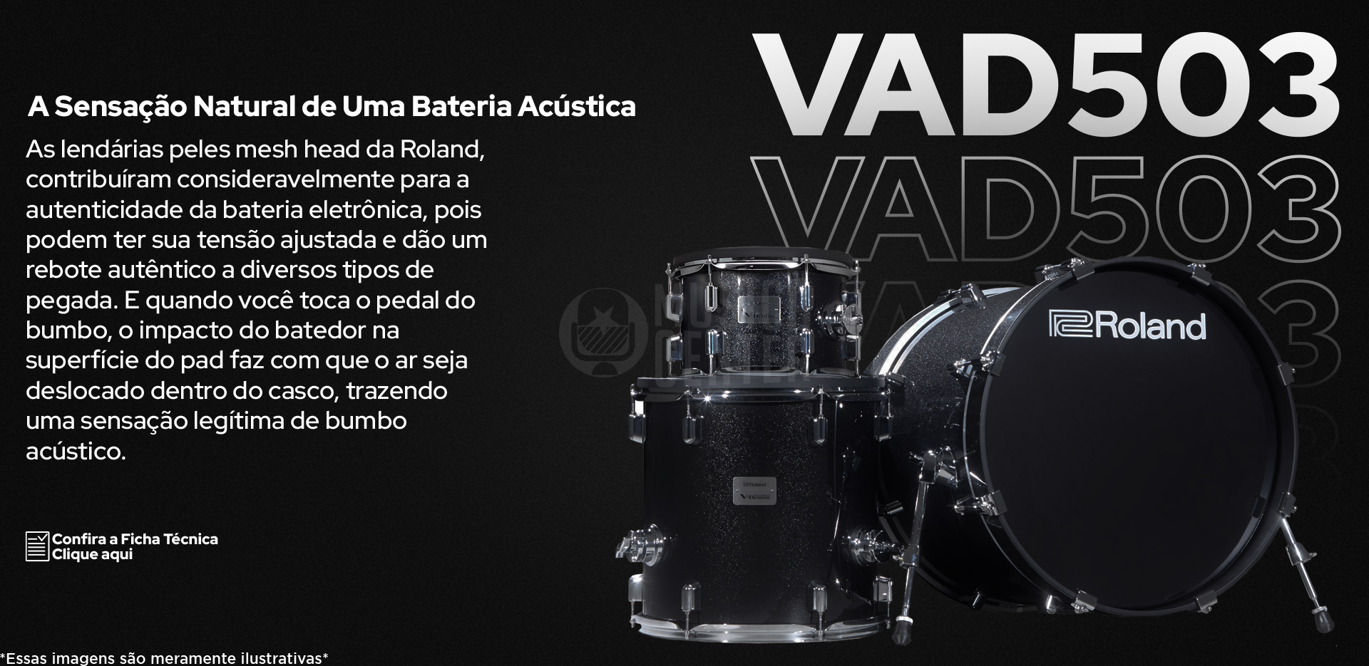Bateria Eletrônica Roland VAD-503 com peles mesh head da roland, sensação natural de uma bateria acústica