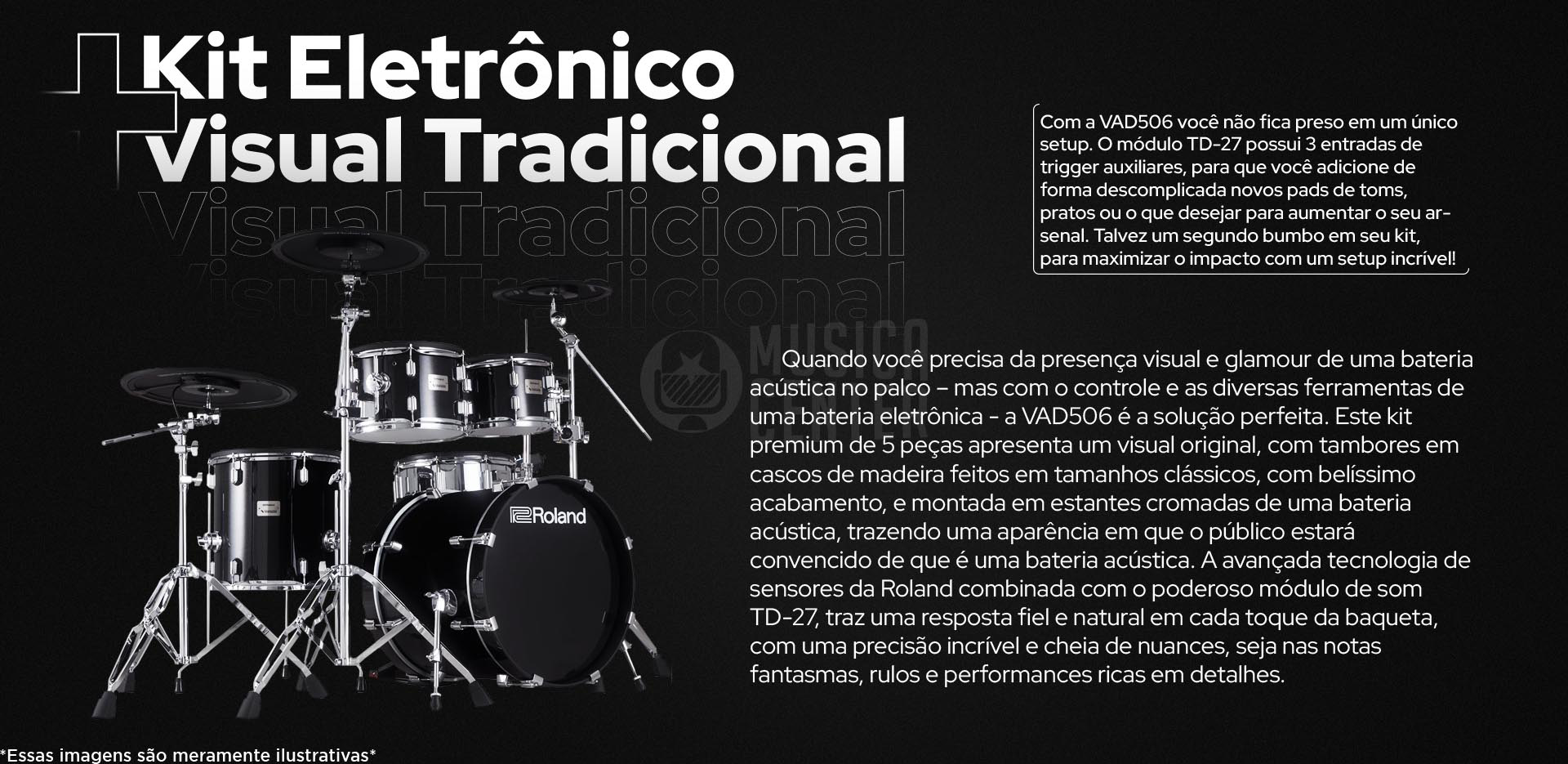 Bateria Eletrônica Roland VAD-506 Kit Eletronico com visual Tradicional