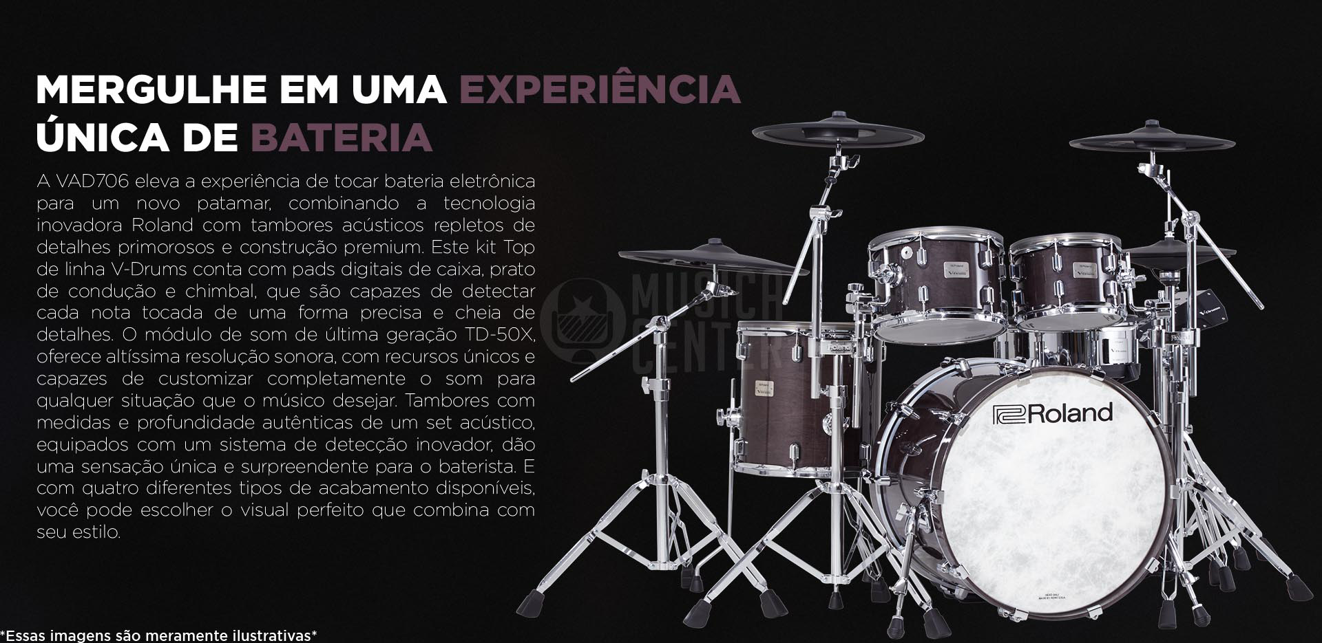 A Bateria Eletrônica Roland VAD-706 eleva a experiência de tocar bateria eletrônica com kit em tamanho real